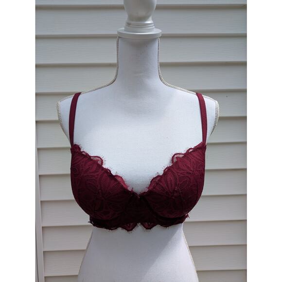 PINK by Victoria’s Secret 34DD Bra Push-Up Lace Burgundy Underwire Sexy - Picture 2 of 9